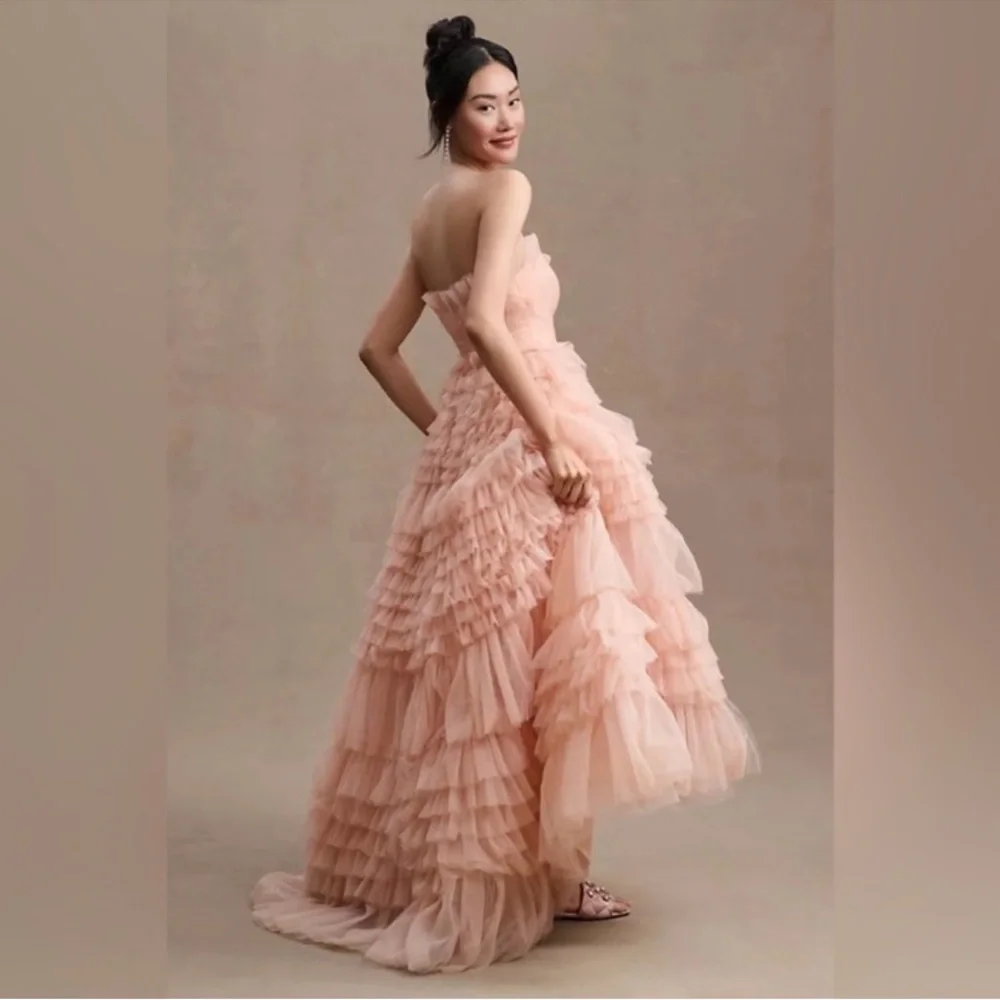 MAC DUGGAL
Pink Strapless Tulle Ruffle Gown Anthropologie - Picture 4 of 17